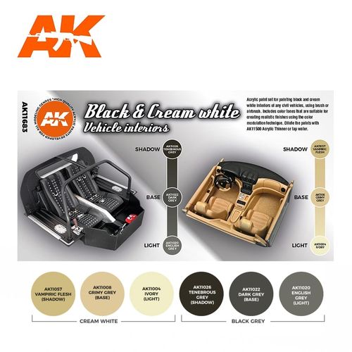 AK-Interactive AK 11683 BLACK & CREAM WHITE VEHICLE INTERIORS SET