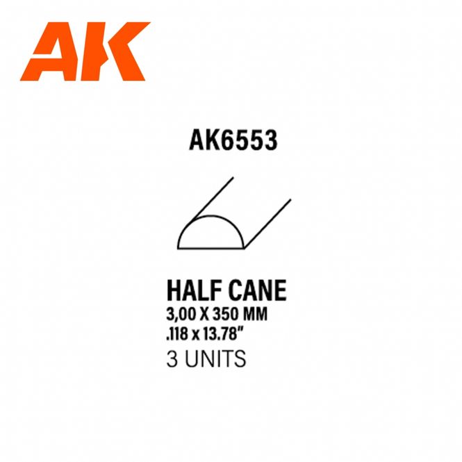 Main Image Half cane 3.00 x 350mm - STYRENE STRIP