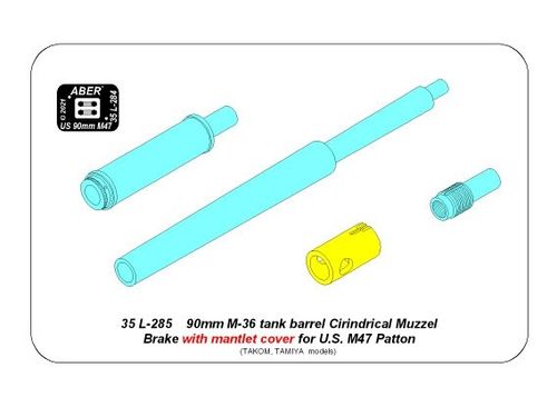 90 mm M-36 tank barrel  cyrindrical Muzzle Brake with mantlet cover for U.S. M47 Patton