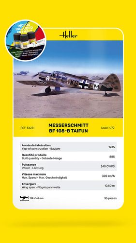 Heller 1:72 - Messerschmitt BF 108-B Taifun - Starter Set 56231 