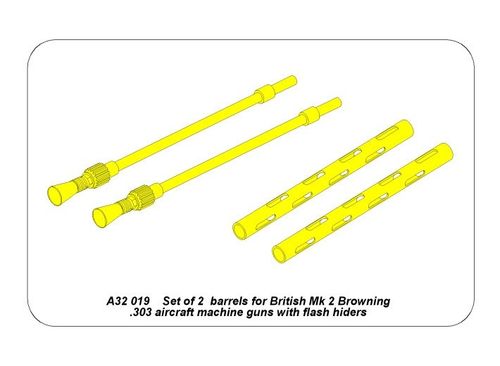 Set of 2  barrels for British Browning .303 aircraft machine guns with  flash hiders - Aber Models