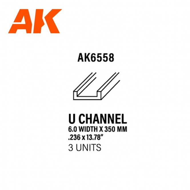 Main Image U Channel 6.0 width x 350mm - STYRENE STRIP