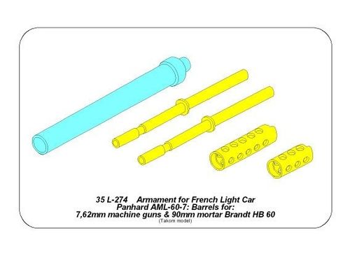 Armament for French Light Armoured Car AML-60-7, barrel for 7,62mm Macxhine guns x 2 pcs. &90mm mortar