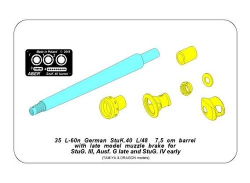 German StuK.40 L/48 7,5 cm Barrel with late muzzle brake for Stug.III, Ausf G late & Stug.IV  early
