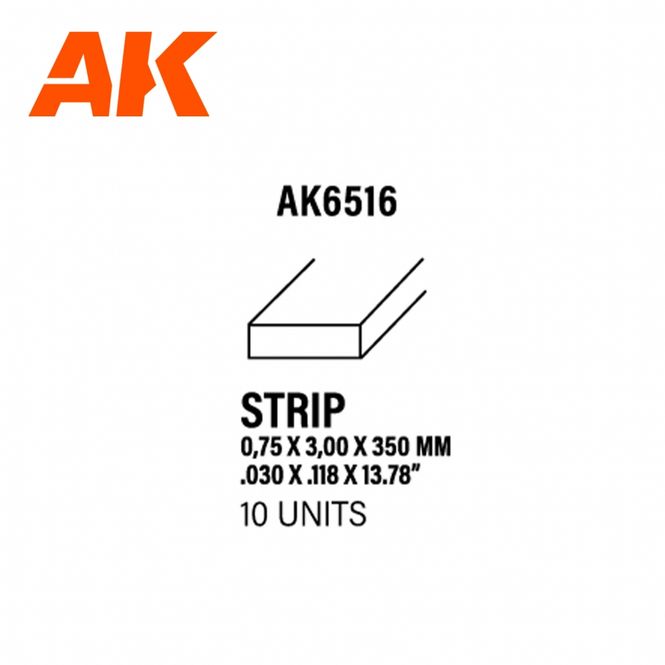 Main Image Strips 0.75 x 4.00 x 350mm - STYRENE STRIP
