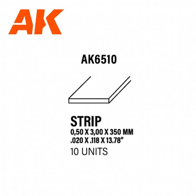 Main Image Strips 0.50 x 3.00 x 350mm - STYRENE STRIP