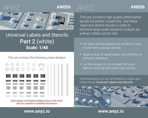 ANYZ Universal Labels and Stencils 1:48 Part 2 (white)