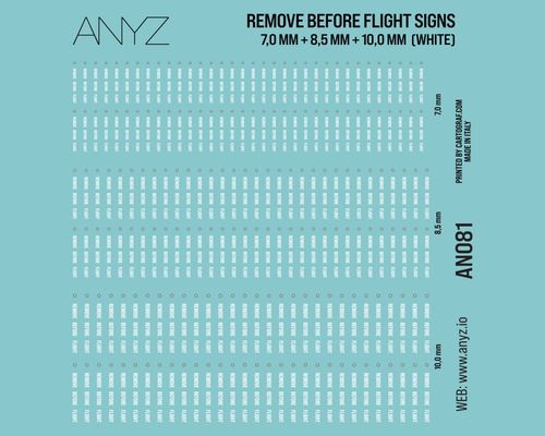 ANYZ Remove before flight signs 7,0 mm + 8,5 mm + 10,0 mm (WHITE)